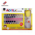EN71 high quality hot-selling 12colors*6ml professional acrylic color set with 2 paint brushes, one bottle, one sponge